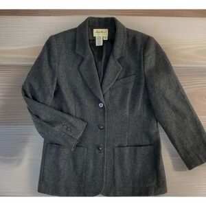 Vintage Eddie‎ Bauer Blazer Wool Angora Blend Charcoal 90s Women Sz S Petite